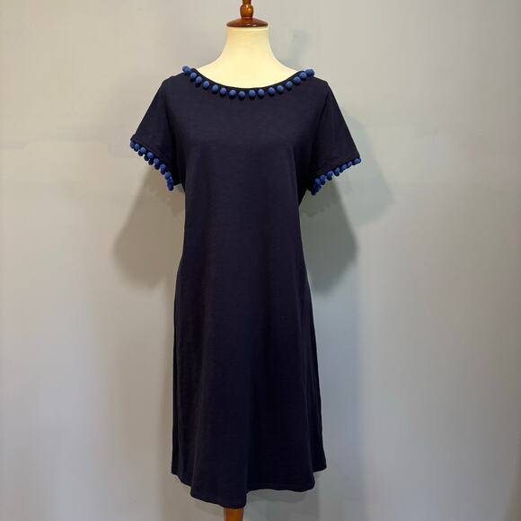 BODEN navy blue Bridget Pom Pom shift dress, Size 12 - Picture 3 of 7